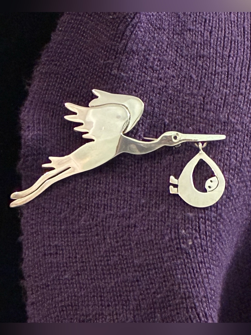 SIGNED Anne Harvey Sterling Silver Stork and Baby Brooch - 925 Vintage Taxco
